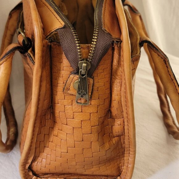 VNTG PATRICIA NASH, Woven Leather, Satchel, Cognac, Brown, Top Handle - Picture 11 of 16
